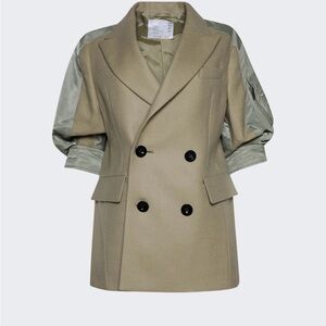 Sacai Double-Breasted Wool Jacket in Beige